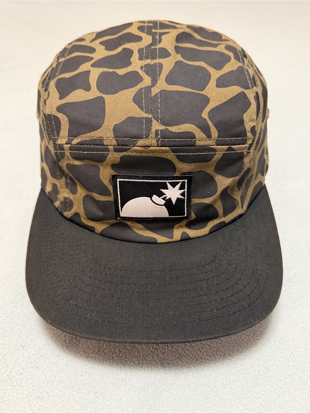 The Hundreds Kids Five-Panel Camo Cap in Olive and Black